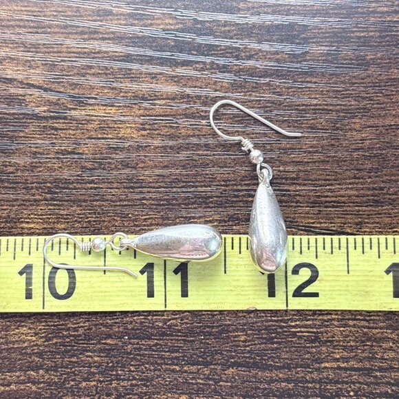 VTG Sterling Silver 925 Teardrop Shaped Dangle Earrings Size 1.5" Length - Picture 6 of 7